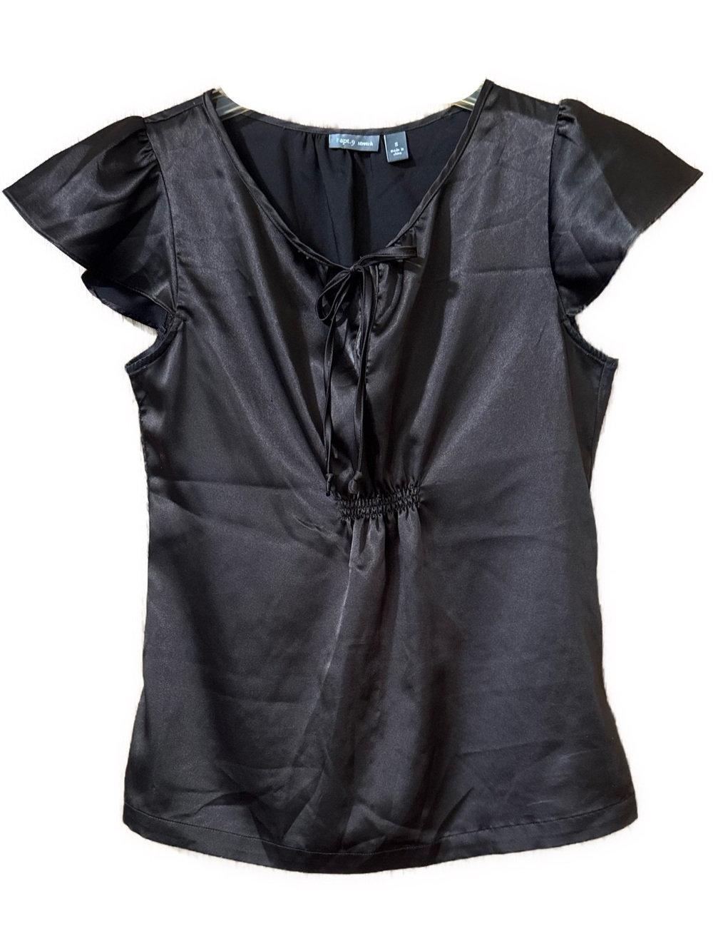 Women’s Small Apt. 9 Dark Brown Satin Tie-Front Flutter Sleeve Blouse